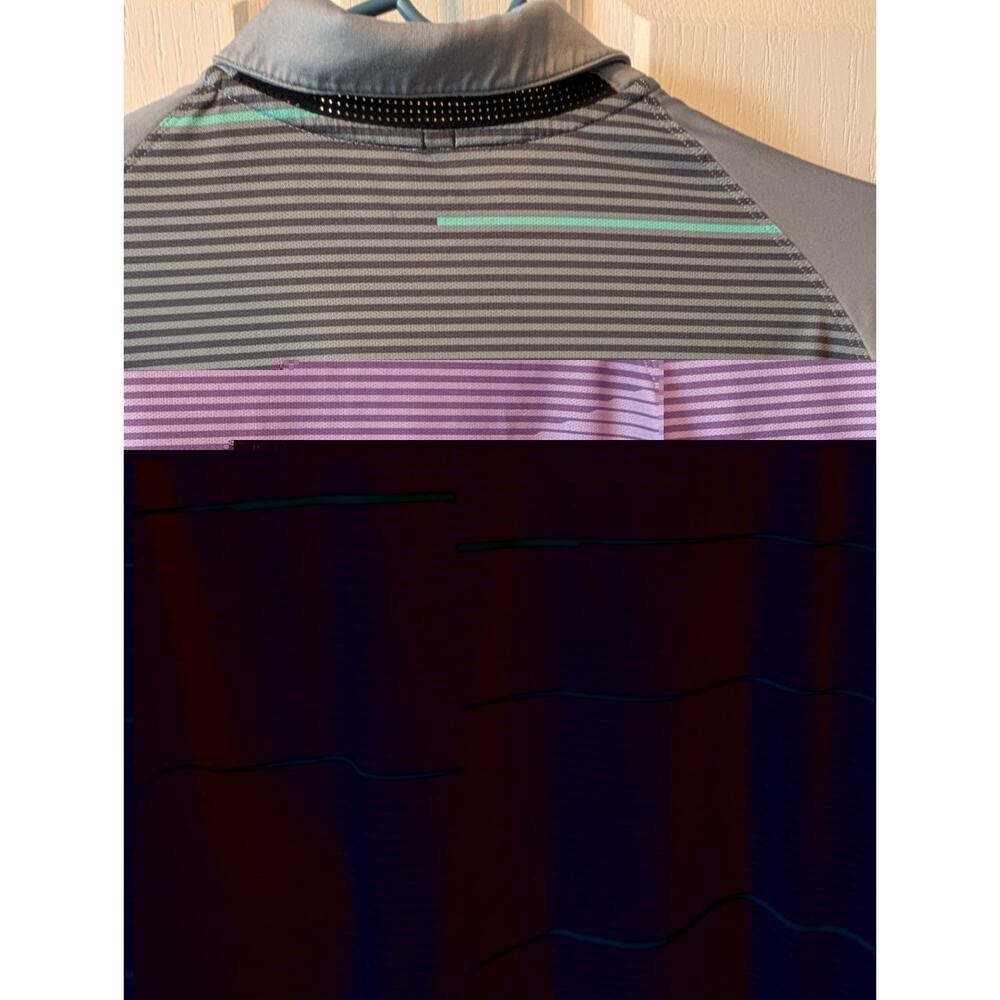 Nike Golf L Polo Tour Performance Dri-Fit Gray & Teal Striped Back Athletic - Picture 5 of 5